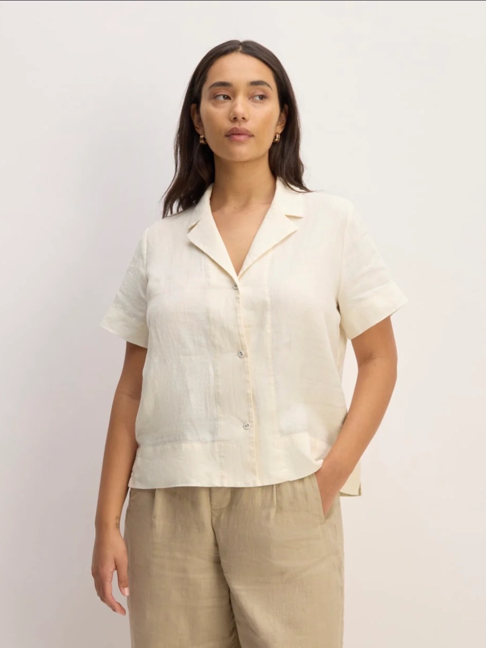 Everlane the notch Short-Sleeve Linen Shirt in Bone